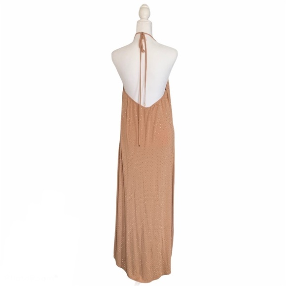 Haute Hippie Nude Gold Embellished Jersey Hi Low Maxi Dress Small NWOT - Picture 3 of 8